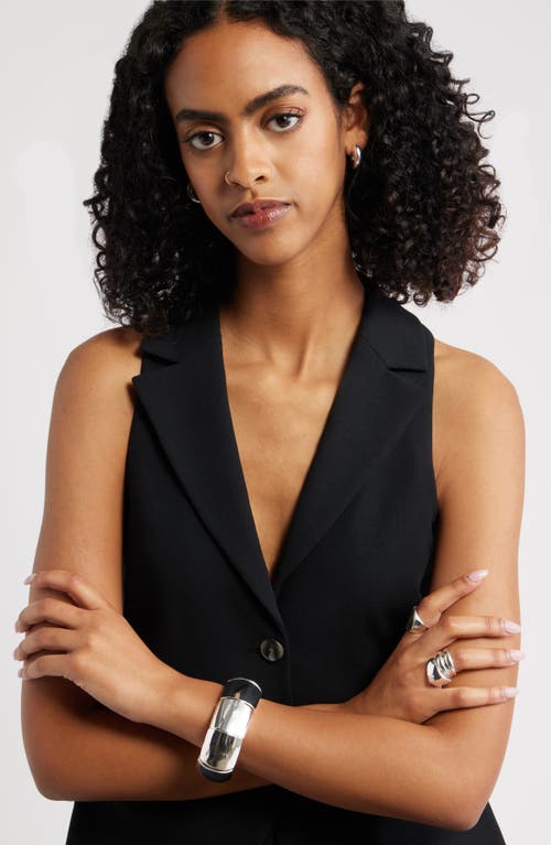 Open Edit Polished Square Stretch Bracelet In Metallic