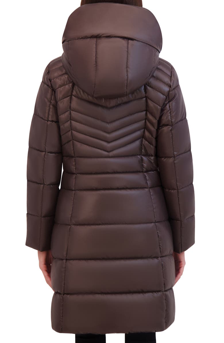 Kenneth Cole New York Soft Cire Funnel Neck Puffer Coat, Alternate, color, Chocolate