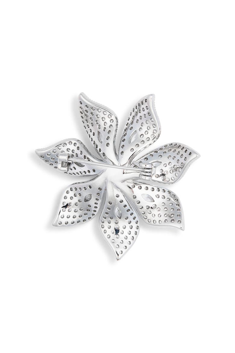 Harmony CZ & Faux Pearl Flower Brooch, Alternate, color, SILVER