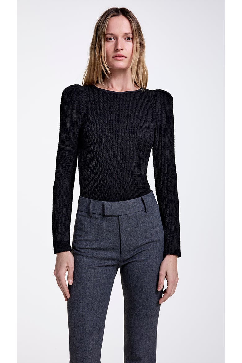 Jewel Neck Box Pleat Top, Main, color, Black Rib