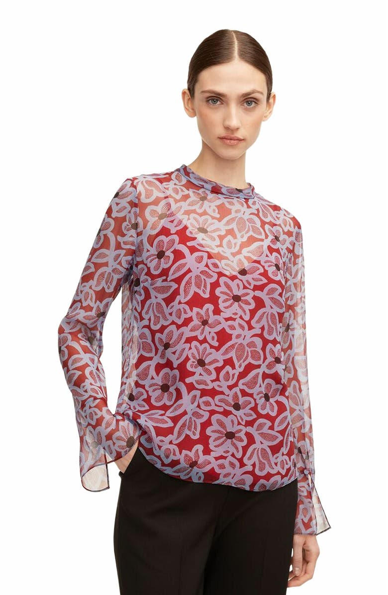 Rebecca Taylor Vera Fleur Mock Neck Shell Blouse, Main, color, Vera Fleur Cherry Combo