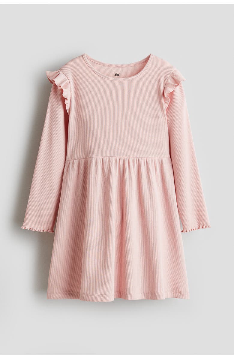 H&M Rib-knit Frill Dress, Main, color, Light Pink