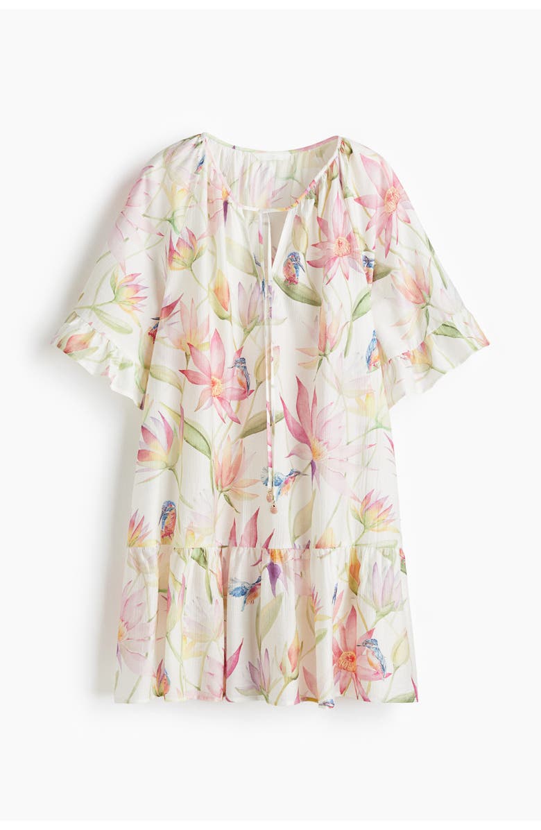 H&M Tie-detail Tunic Dress, Main, color, Cream/Floral
