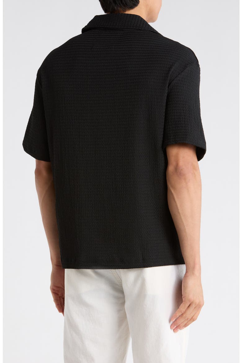 Texture Short Sleeve Button-Up Shirt, Alternate, color, BLACK