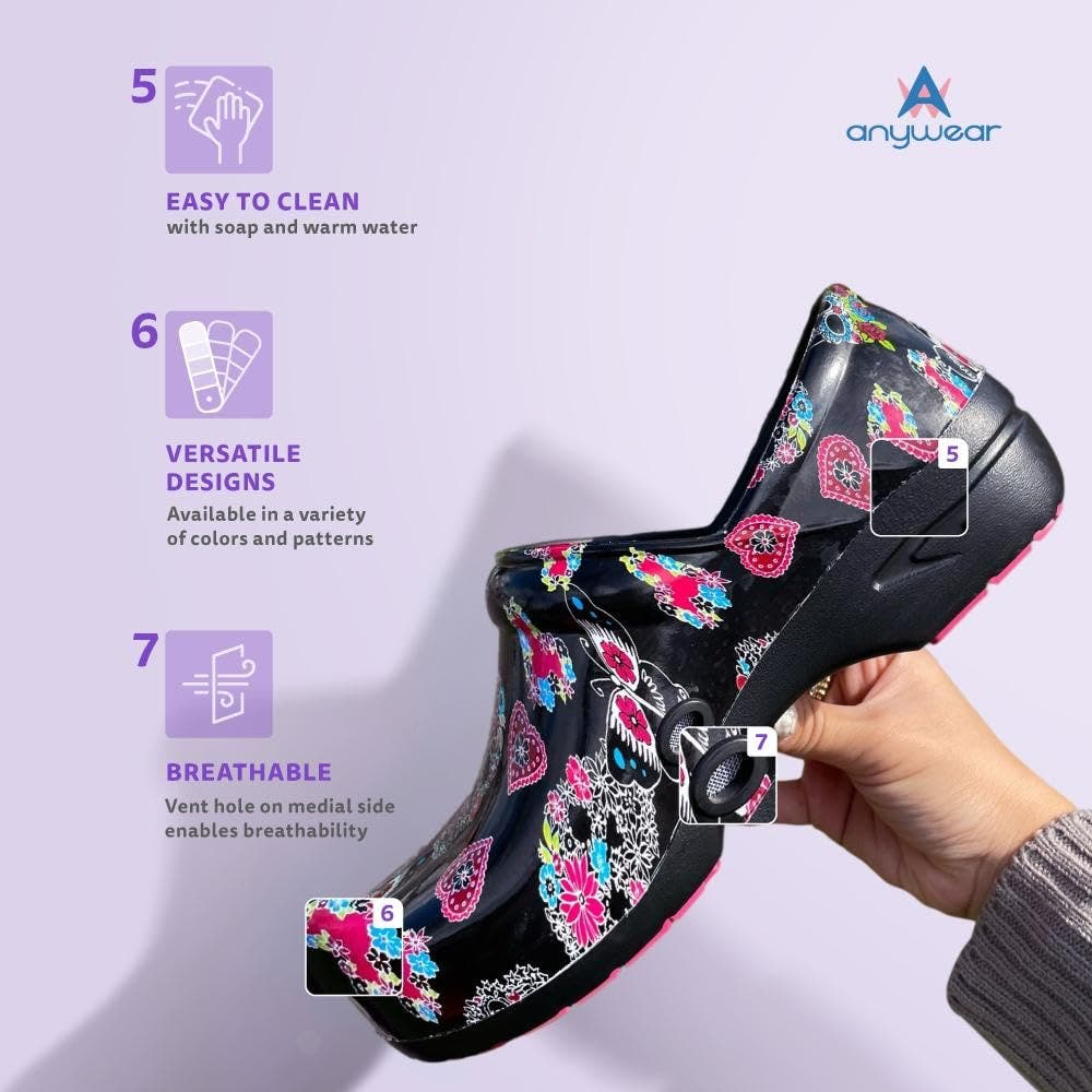 SR Angel Clogs Nursing Shoes - Prismatic Spirals Blue, Women 6W / Men 4M, Alternate, color, Garden Flutter