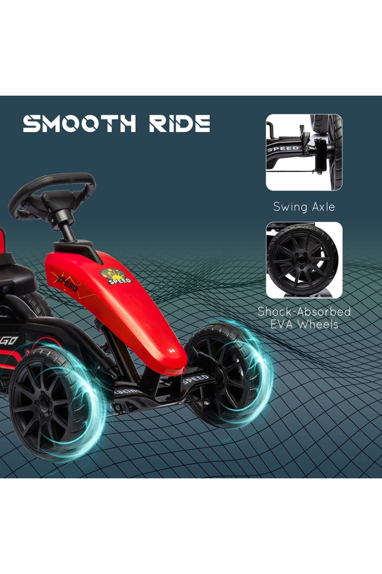 Kids Pedal Go Kart with Adjustable Seat Swing Axle Handbrake Shock Absorbing Wheels, Alternate, color, Red