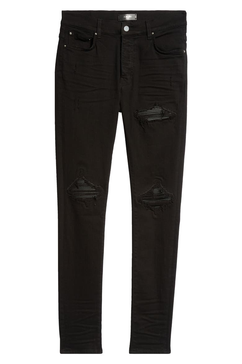MX1 Leather Patch Ripped Skinny Jeans, Alternate, color, BLACK OD