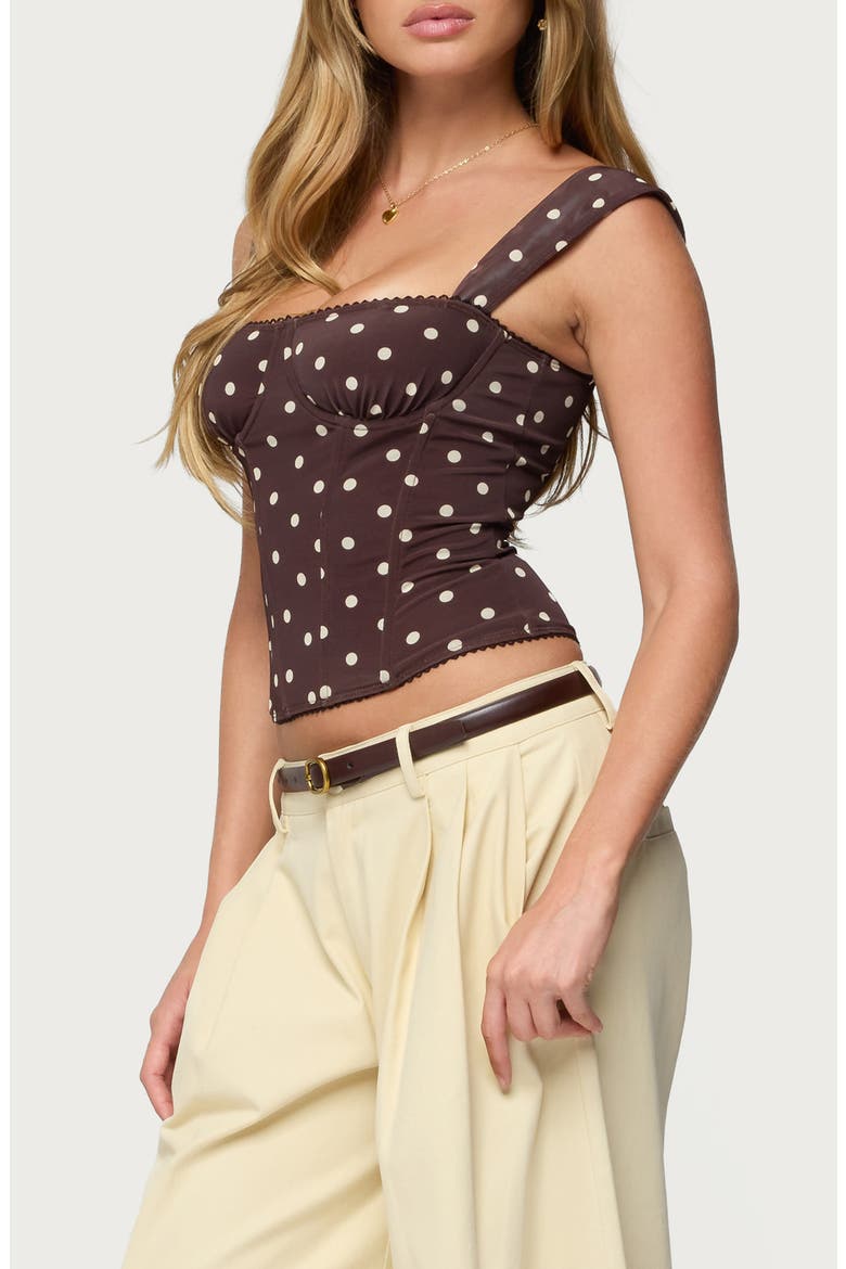 Marcella Polka Dot Mesh Corset Tank, Alternate, color, BROWN-AND-CREAM