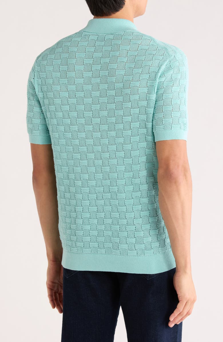Ted Baker London Ridges Short Sleeve Texture Knit Silk & Cotton Button-Up Shirt, Alternate, color, Light Pastel Green