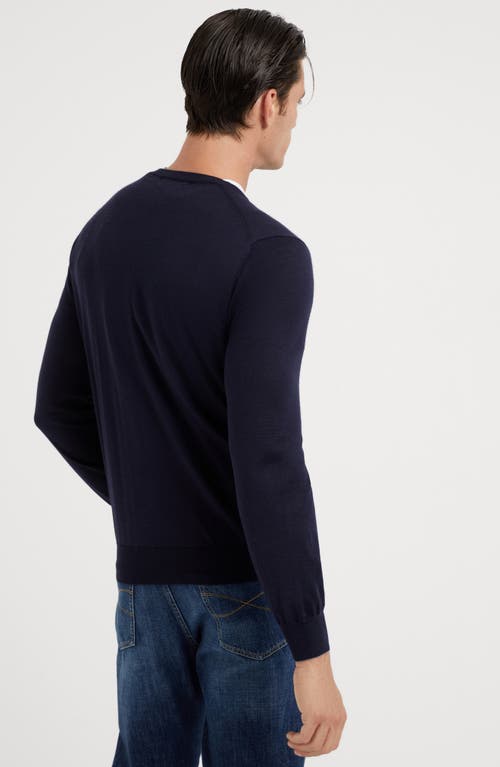 Brunello Cucinelli Wool Cashmere Crewneck Sweater In Navy Blue