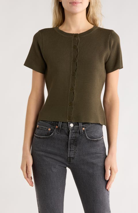 Scallop Short Sleeve Knit Cardigan