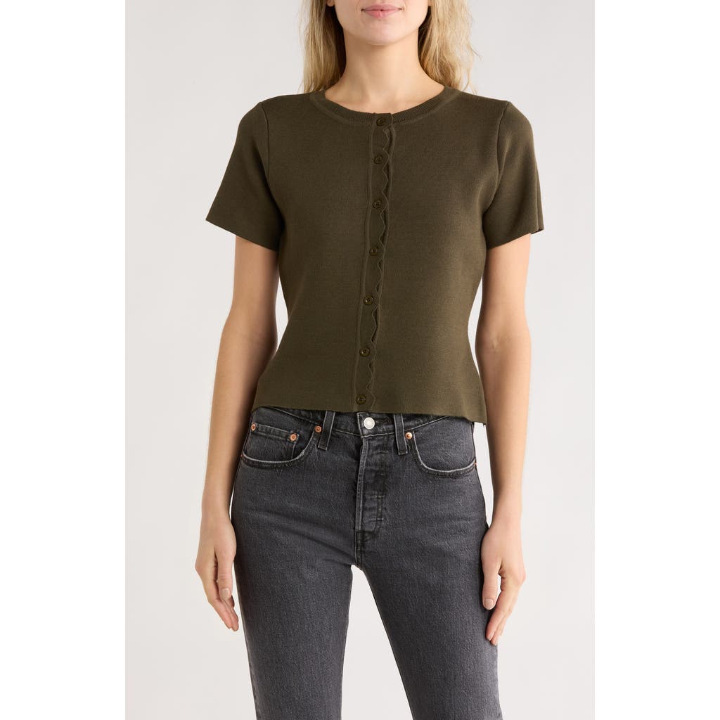 Nsr Scallop Short Sleeve Knit Cardigan In Green