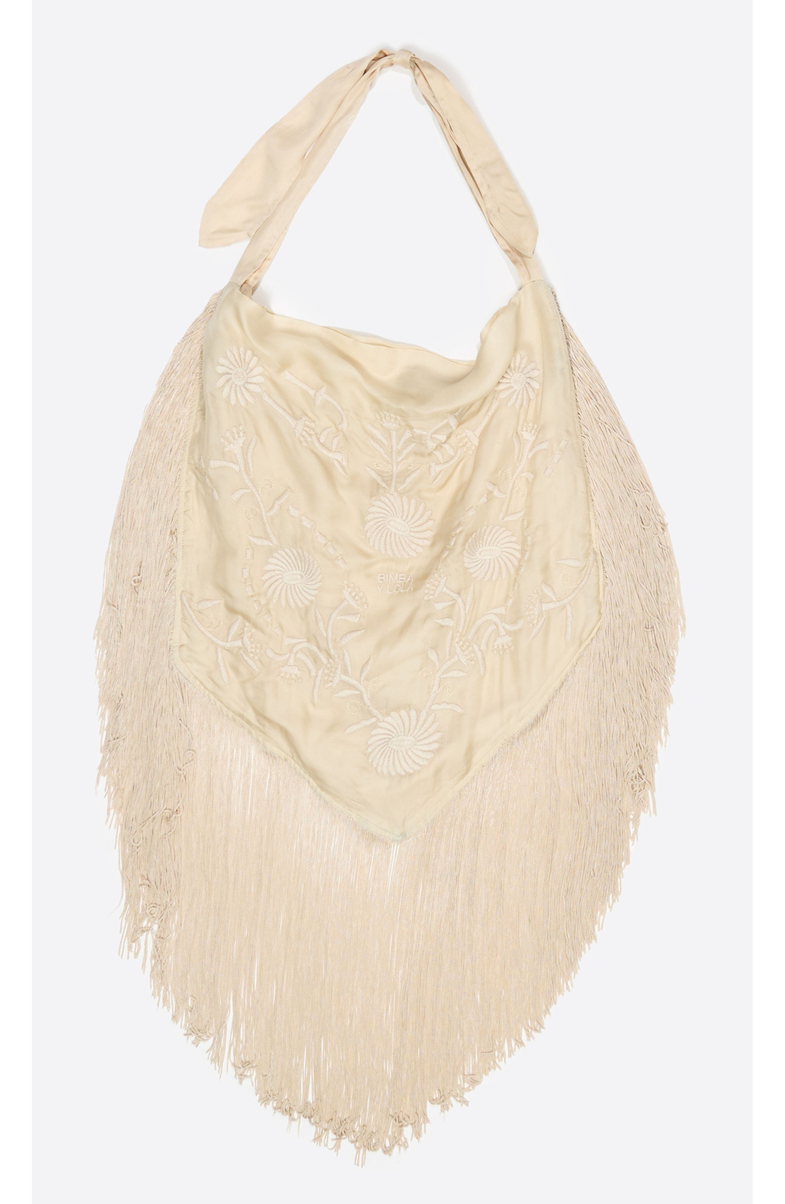 Bimba y Lola Embroidered fringed shoulder bag, Main, color, 