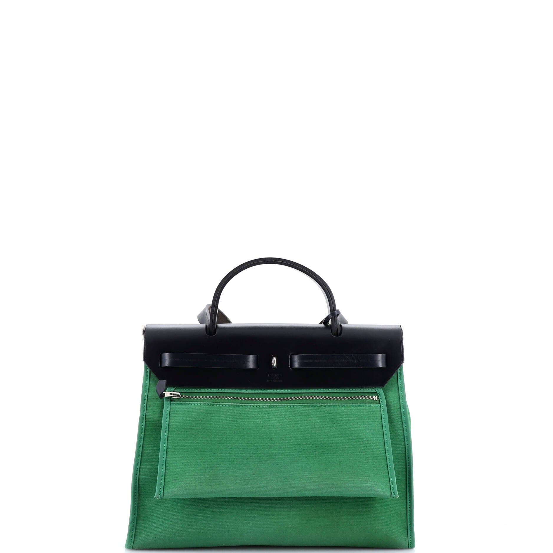 Pre-Owned Hermes Herbag Zip Leather and Toile 31, Alternate, color, Green