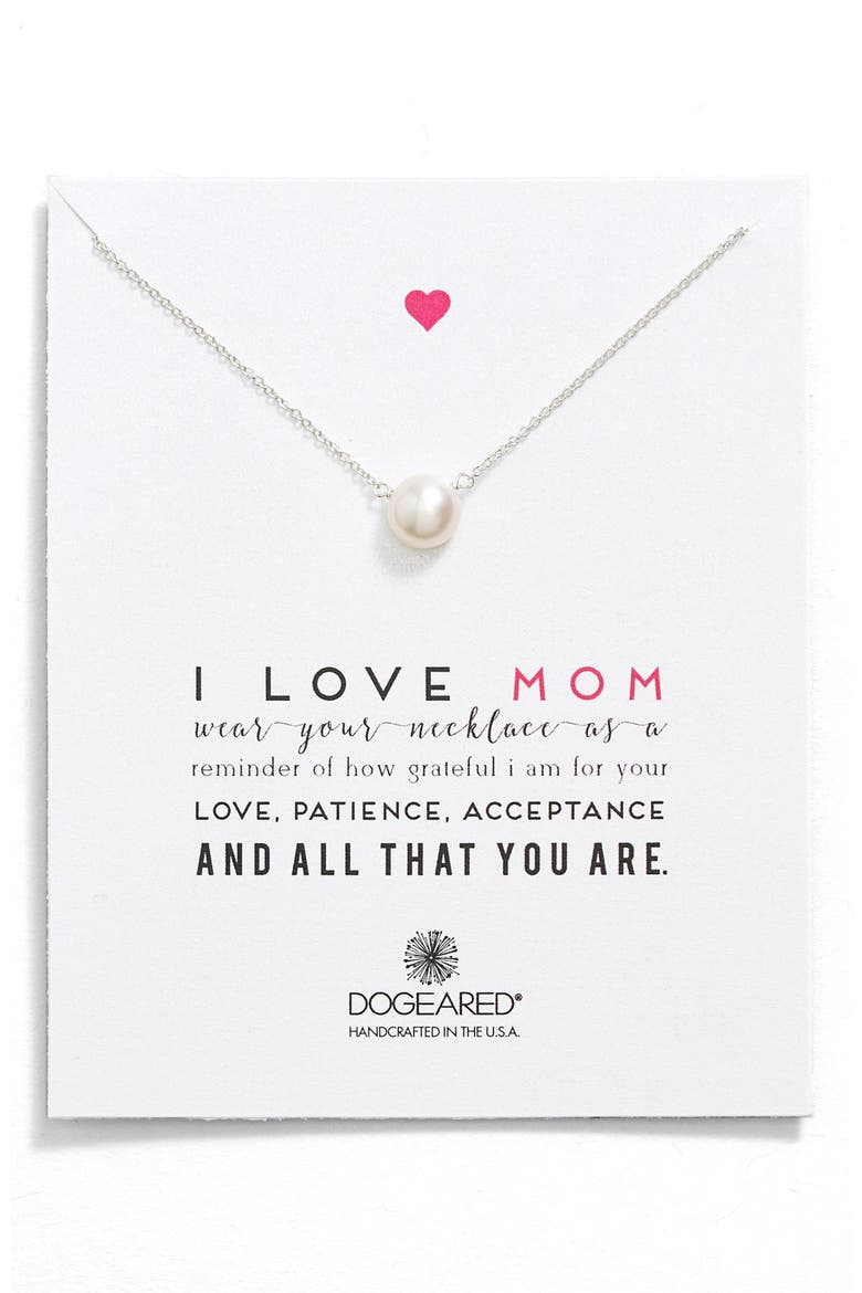 'I Love Mom' Pearl Pendant Necklace, Main, color, SILVER