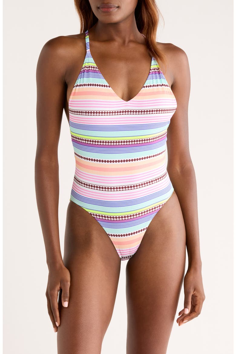 Retiro Stripe Rib One-Piece Swimsuit, Main, color, CIRCUS CITRUS MULTI