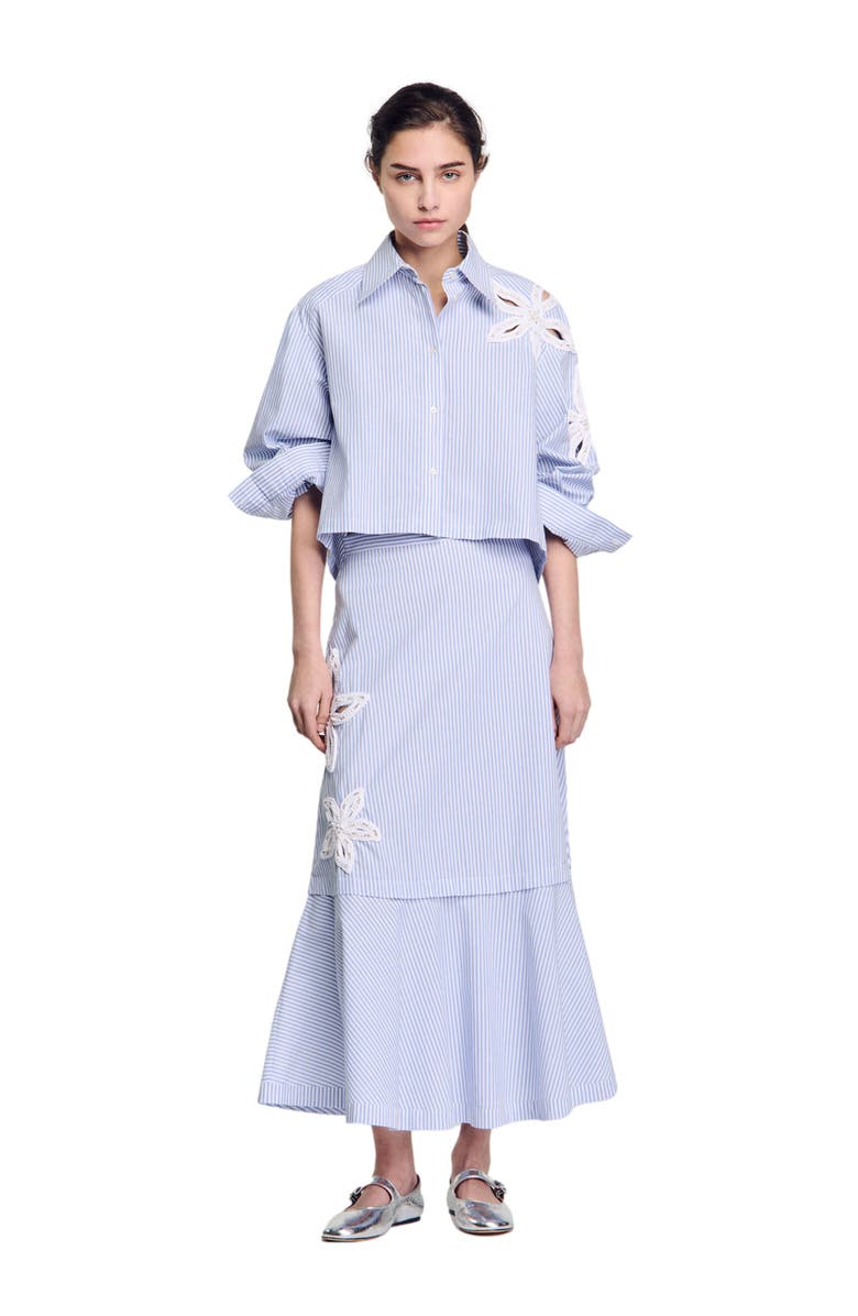 SANDRO Long striped skirt, Alternate, color, Sky Blue