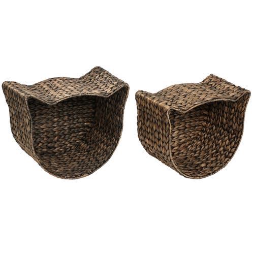 The Licker Store Felix Cat-shaped Hand Woven Water Hyacinth Nesting Pet Toy Organizer Baskets In Brown