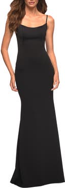 La Femme Simple Elegant Long Jersey Dress with Scoop Neck