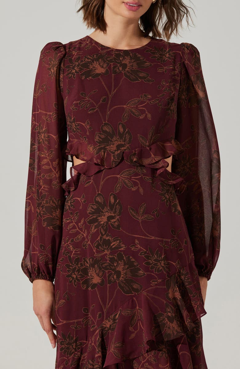 ASTR the Label Biella Cutout Ruffle Long Sleeve Cocktail Dress, Alternate, color, 
