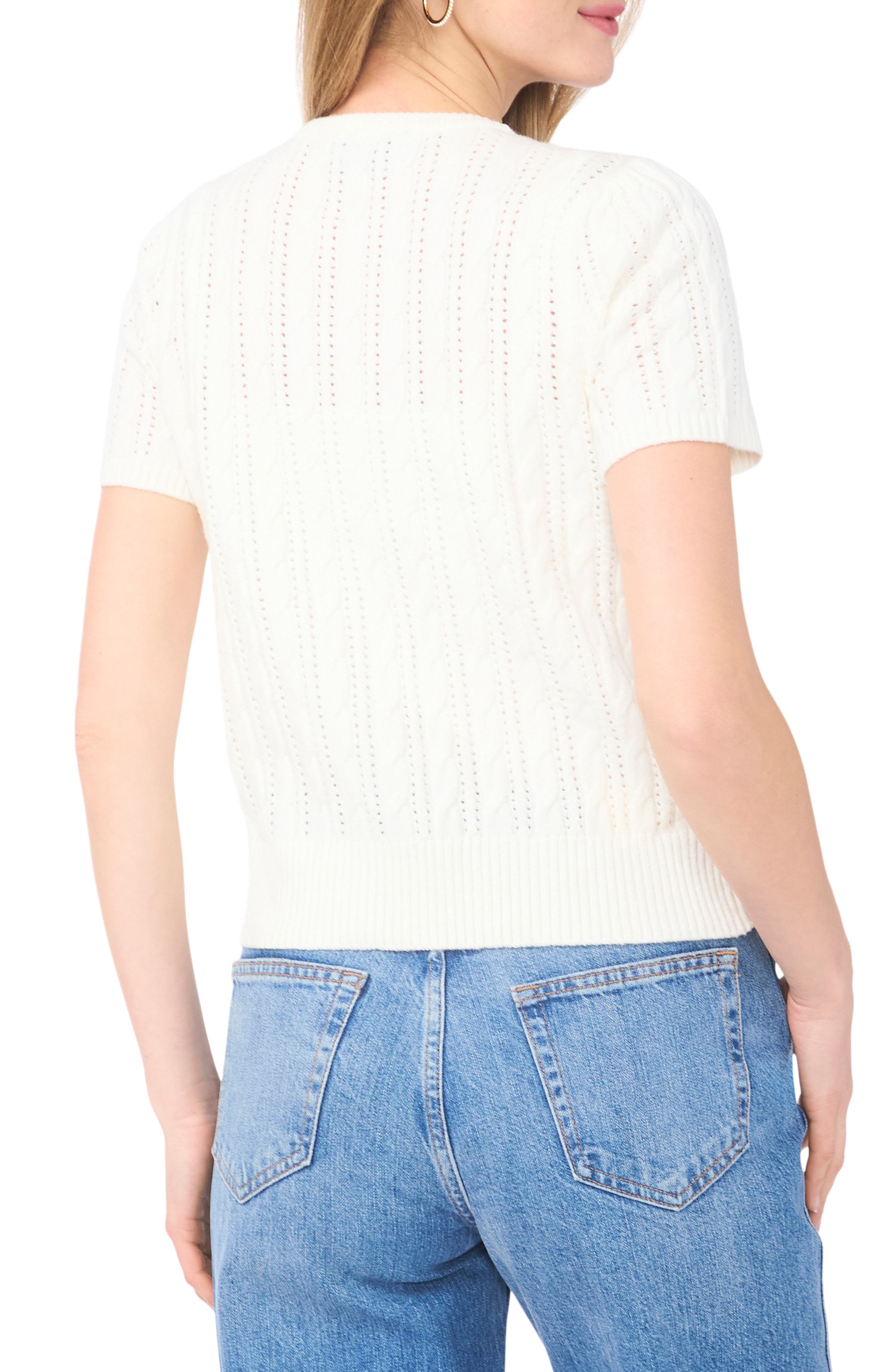 Short Sleeve Pointelle Knit Sweater - image 2