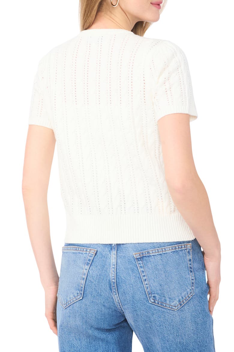 Short Sleeve Pointelle Knit Sweater, Alternate, color, NEW IVORY