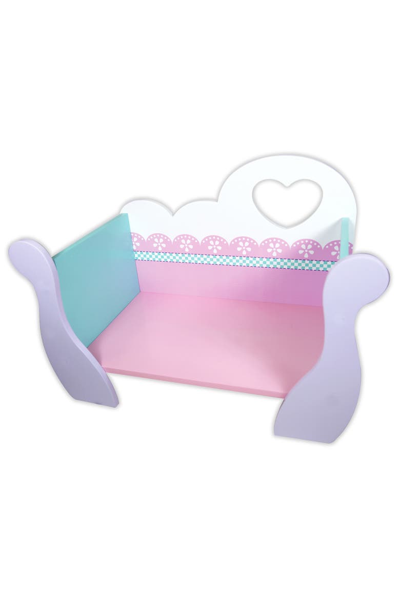 Wooden Baby Doll Cradle, Pink Purple White, Fits Up to 18 Inches, Alternate, color, Multicolored