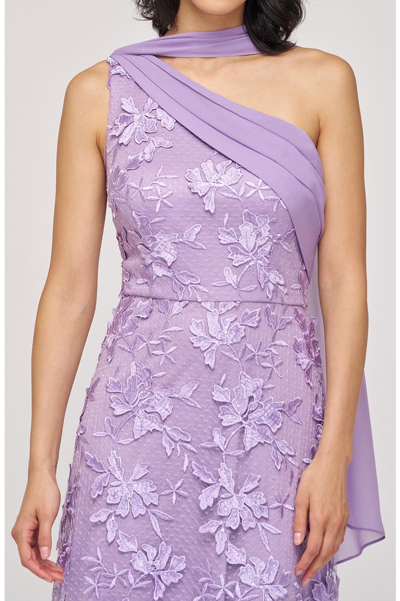 Nola Embroidered Floral Scarf Detail One-Shoulder Gown, Alternate, color, LILAC