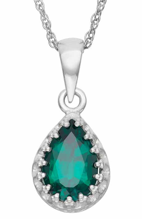 FZN Sterling Silver Teardrop Lab Grown Gemstone Pendant Necklace