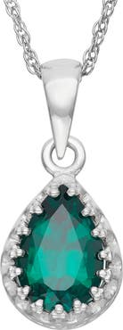 FZN Sterling Silver Teardrop Lab Grown Gemstone Pendant Necklace