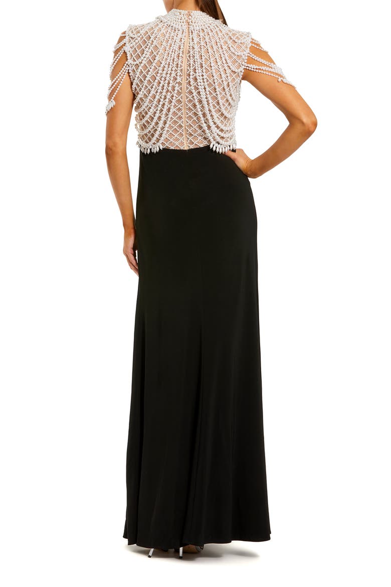 Beaded High Neck Cape Sleeve Gown, Alternate, color, Black