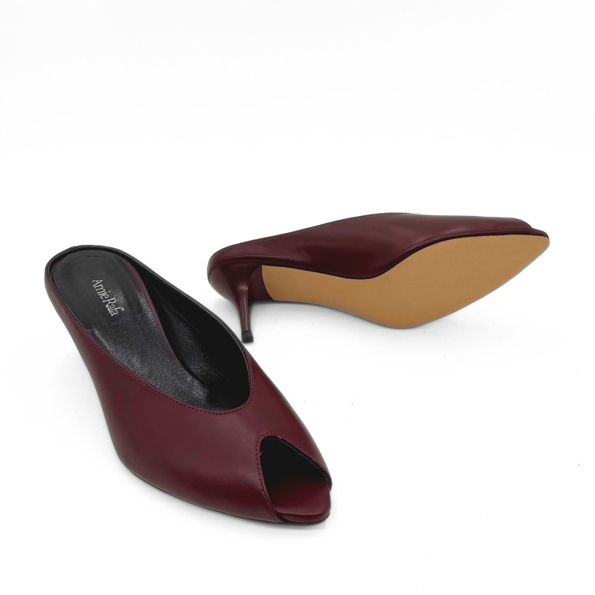Audrey II Peeptoe Leather Mule, Alternate, color, BURGUNDY