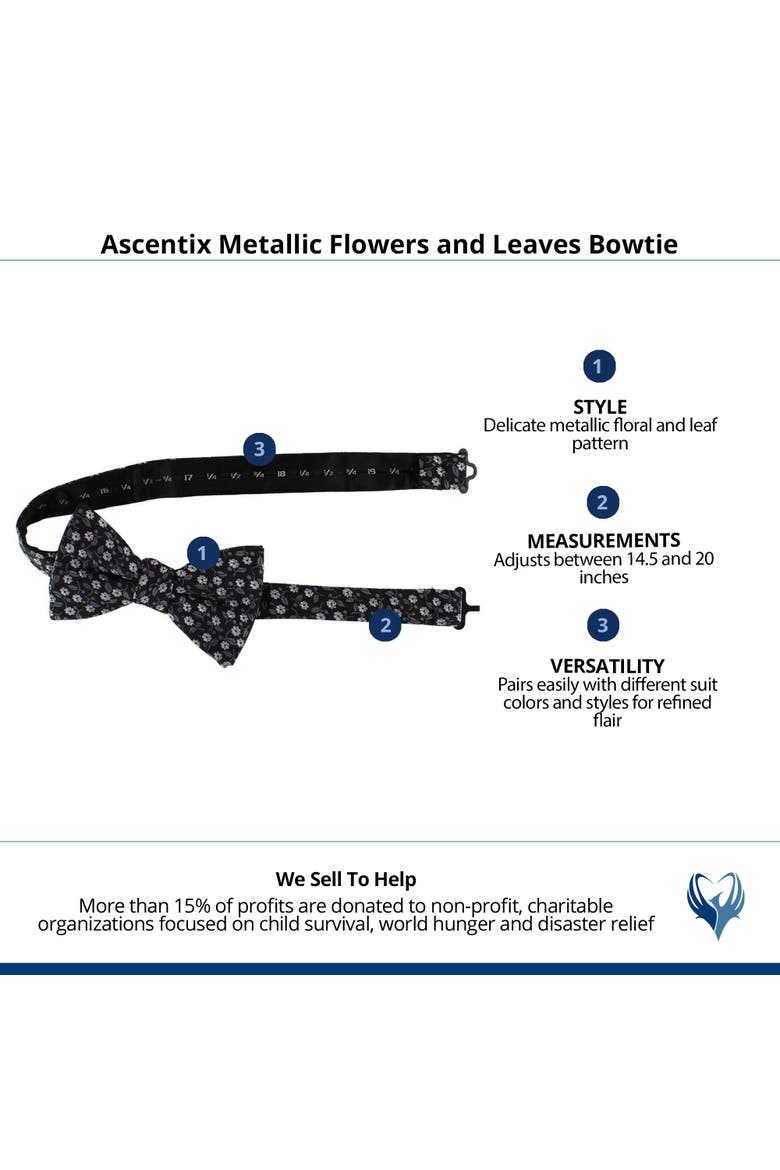 Metallic Flowers and Leaves Bowtie, Alternate, color, Black