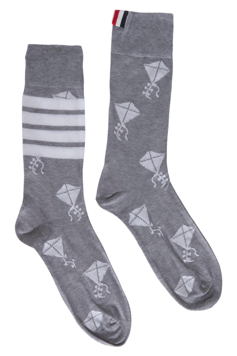 Bar Stripe Mid Calf Cotton Blend Socks, Main, color, LIGHT GREY