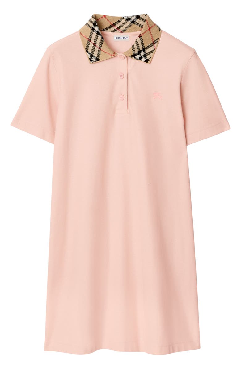 Burberry Iris Check Collar Cotton Piqué Polo Shirtdress, Alternate, color, Posy Pink
