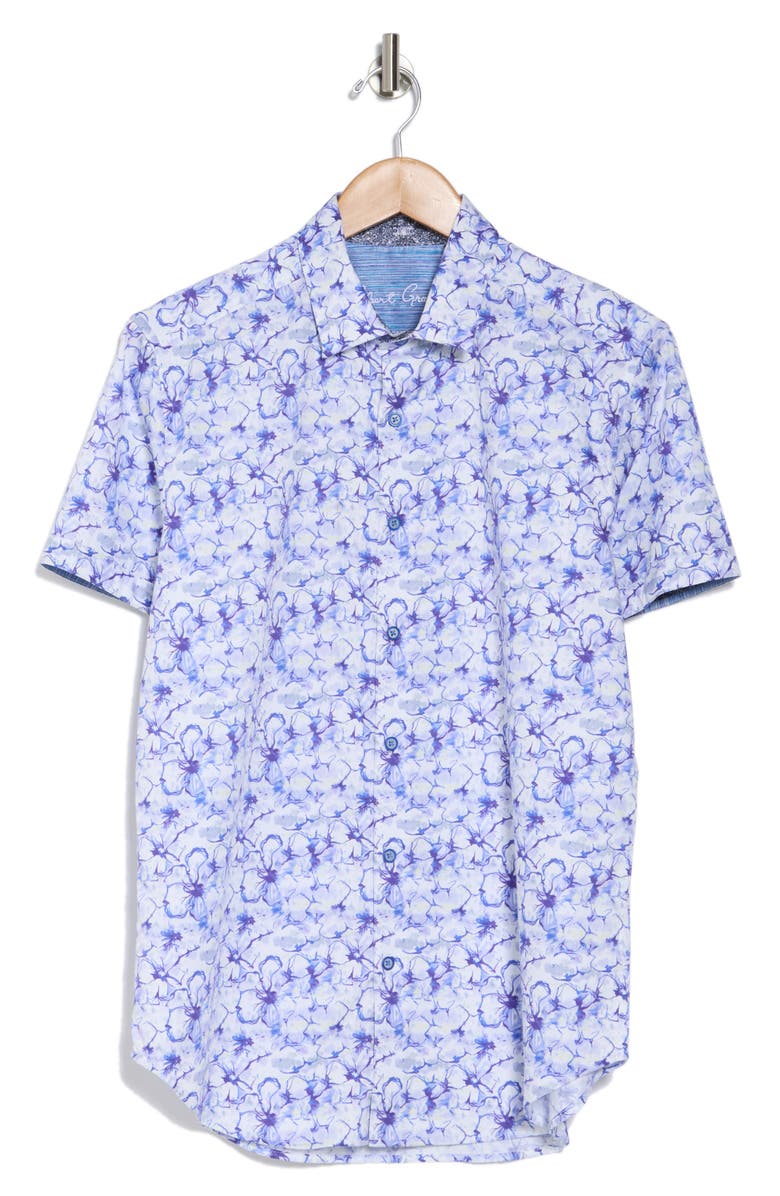 Robert Graham Short Sleeve Cotton Button-Up Shirt, Alternate, color, Blue