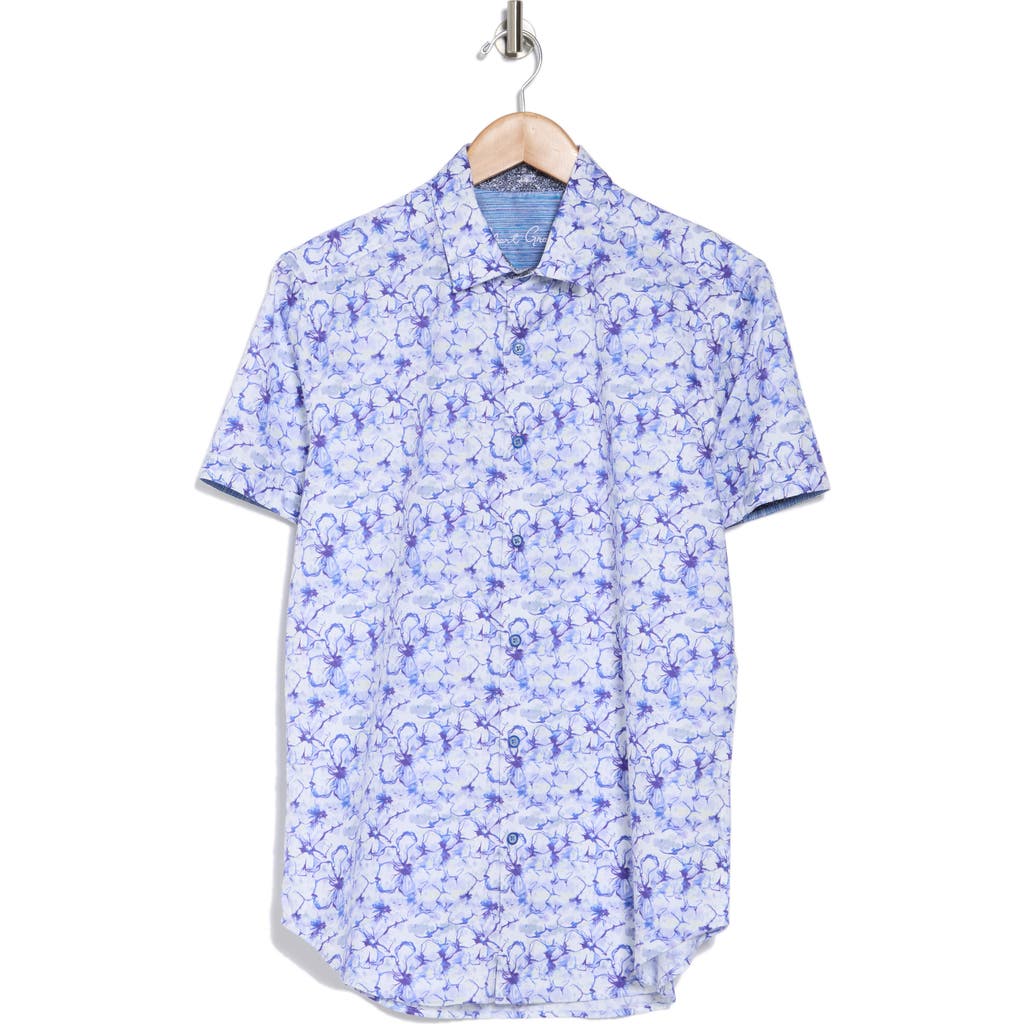 Shop Robert Graham Short Sleeve Cotton Button-up Shirt In Blue