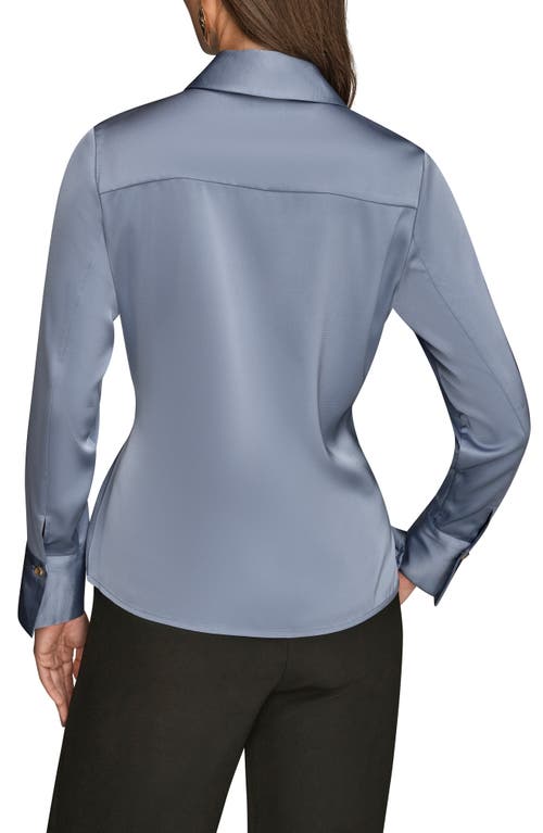 Donna Karan New York Pleated Wrap Front Silk Top In Gray