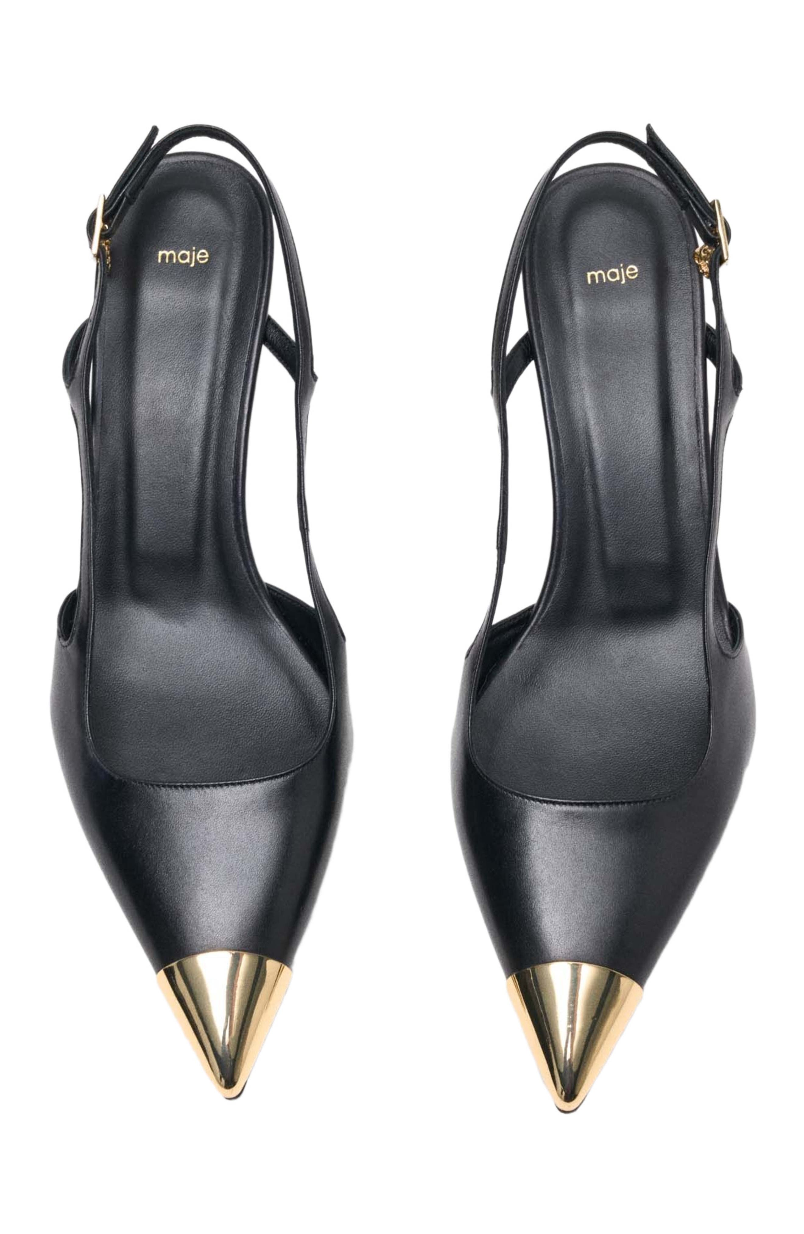 Smooth leather slingback pumps, Alternate, color, Black