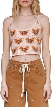 Avec Les Filles Heart Crochet Crop Tank