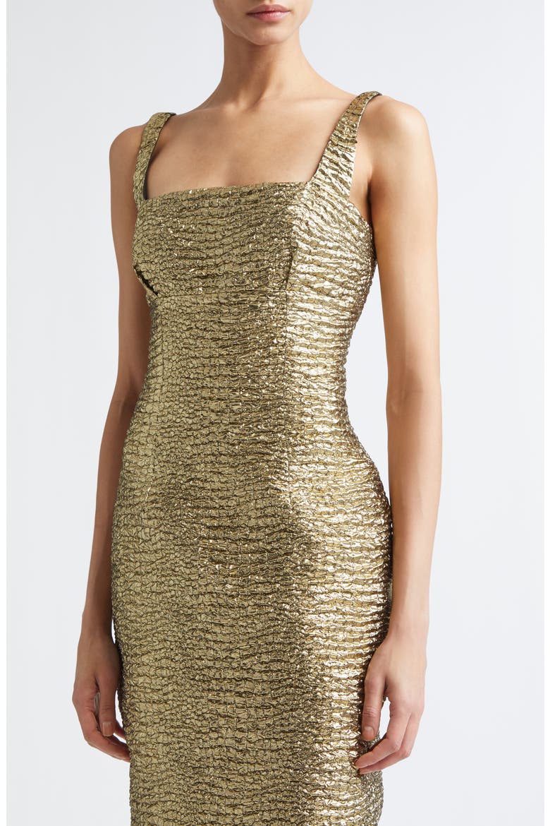 Micheline Metallic Seersucker Column Gown, Alternate, color, GOLD
