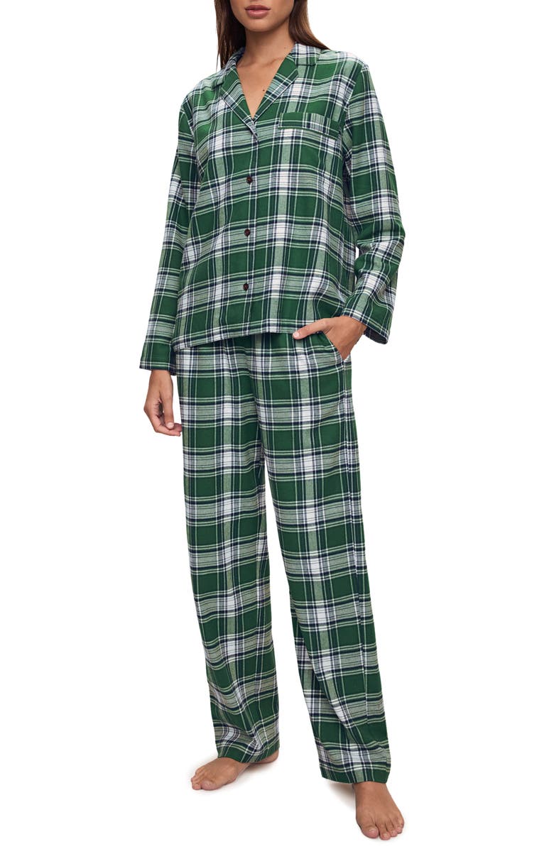 Eberjey Plaid Cotton Flannel Pajamas, Main, color, Blk Watch Tartan Rai