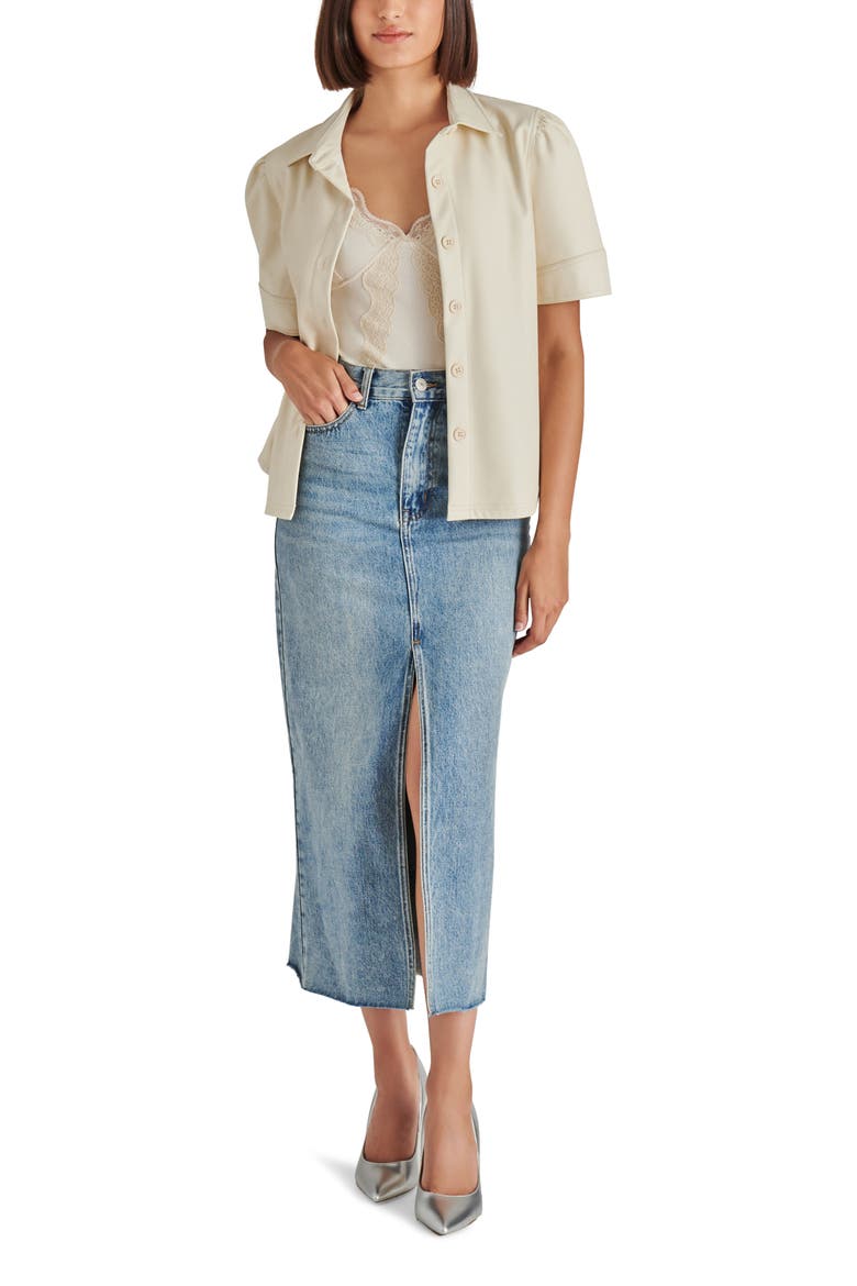 Avani Front Slit Denim Skirt, Alternate, color, LIGHT BLUE