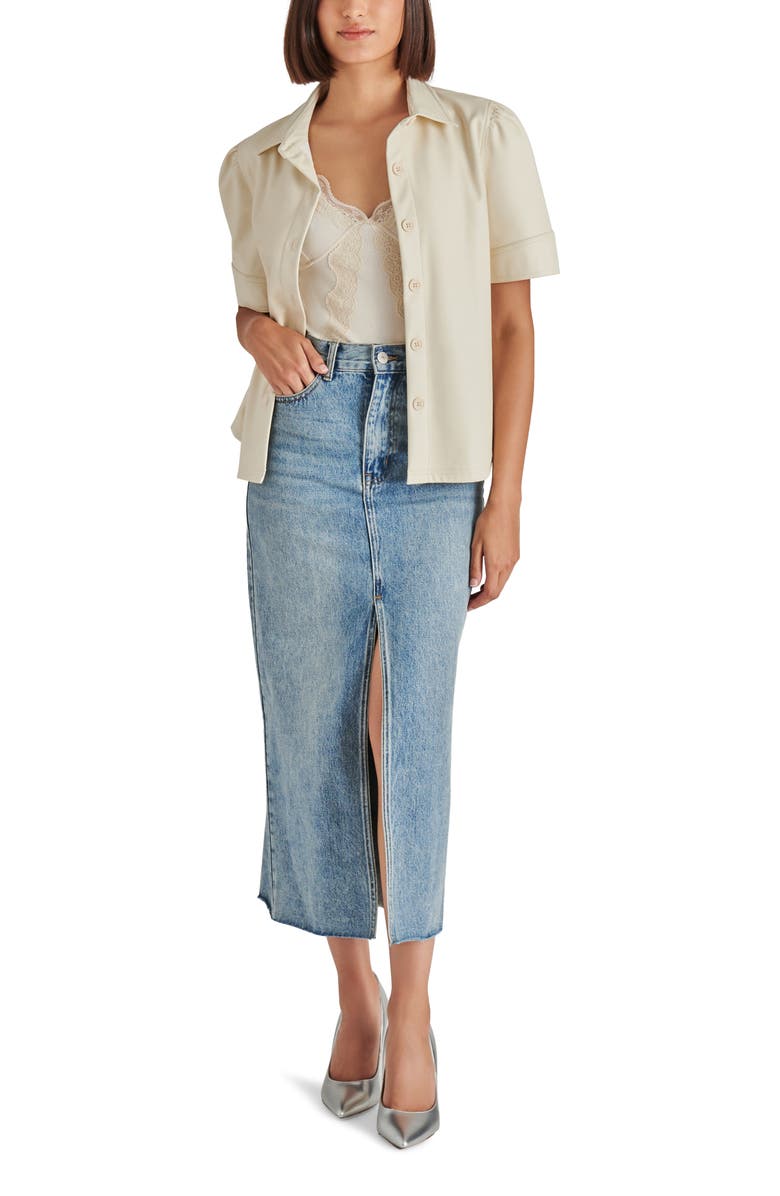 Steve Madden Avani Front Slit Denim Skirt, Alternate, color, Light Blue