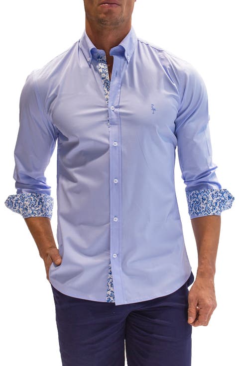 Solid Long Sleeve Stretch Cotton Button-Down Shirt