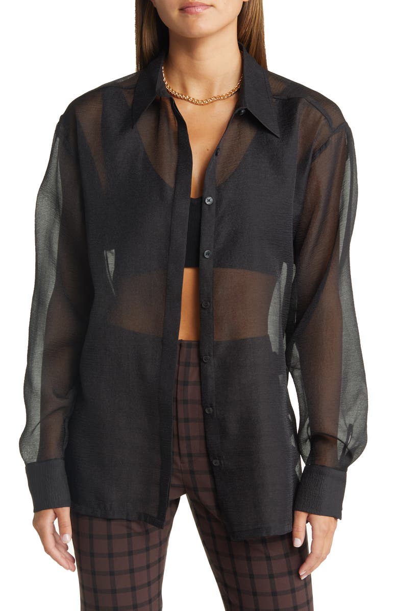 Open Edit Sheer Button-Up Shirt, Alternate, color,