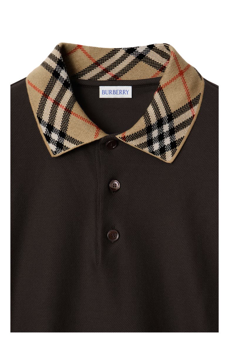 Burberry Long-sleeve Check Collar Cotton Polo Shirt, Alternate, color, Clove Brown