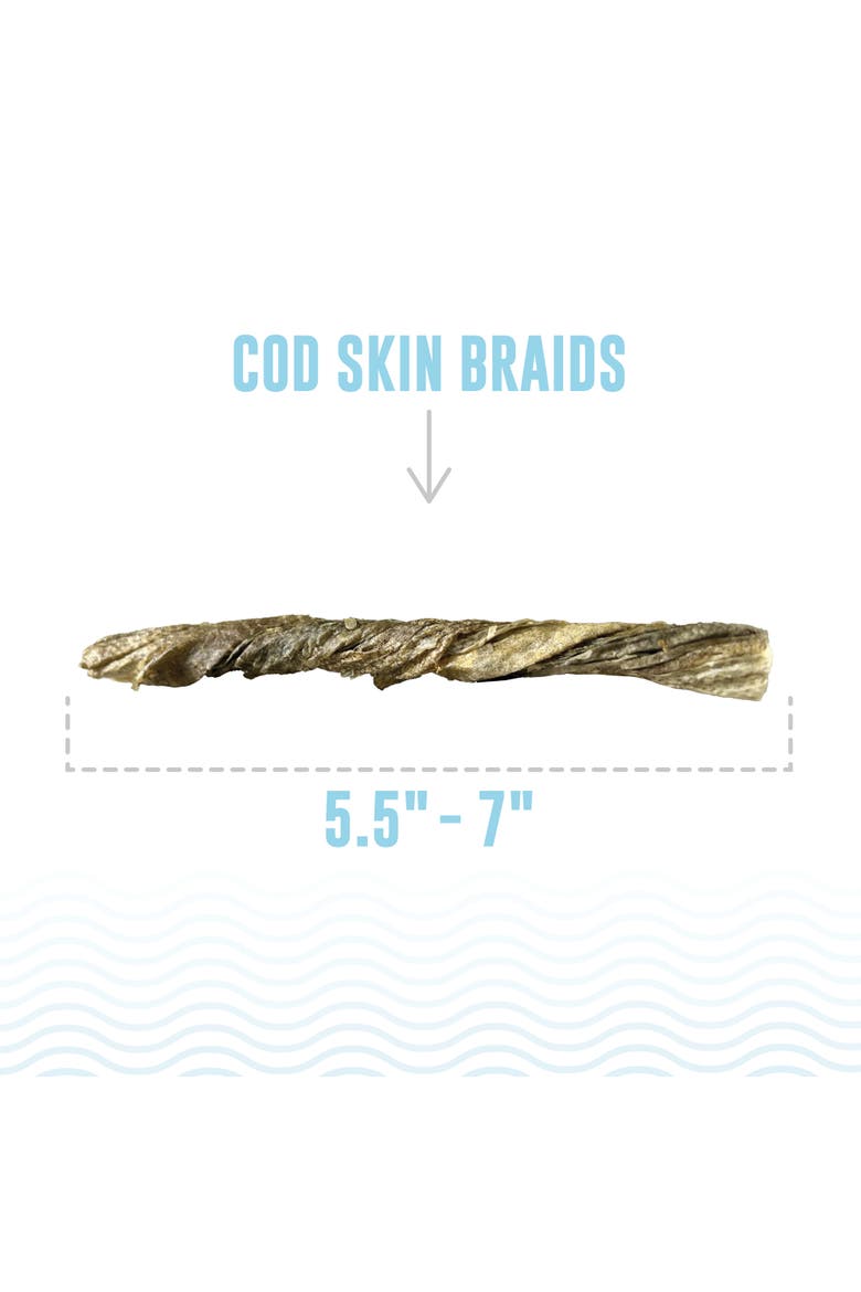Cod Skin Braids - 5 Pack - Dog Treat Chews, 5.5-7" Sticks Pet Snack, Alternate, color, Multicolored