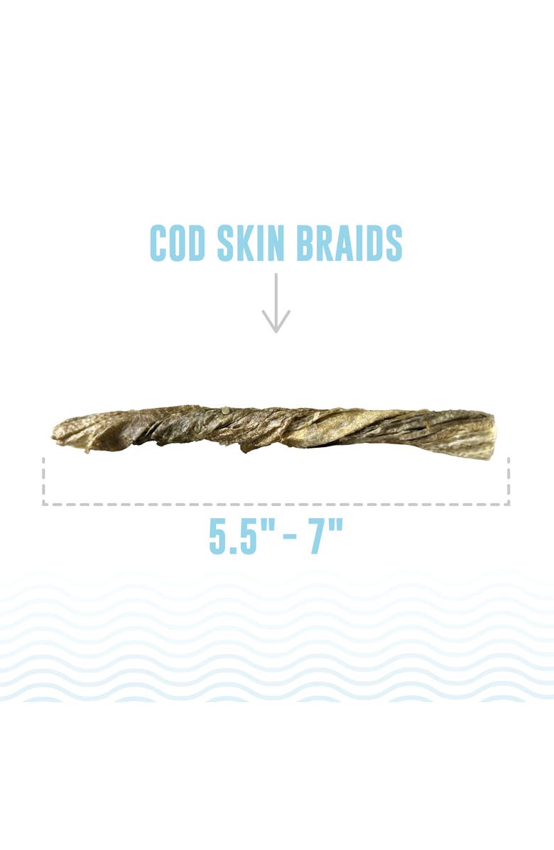 ICELANDIC+ Cod Skin Braids - 5 Pack - Dog Treat Chews, 5.5-7" Sticks Pet Snack, Alternate, color, 