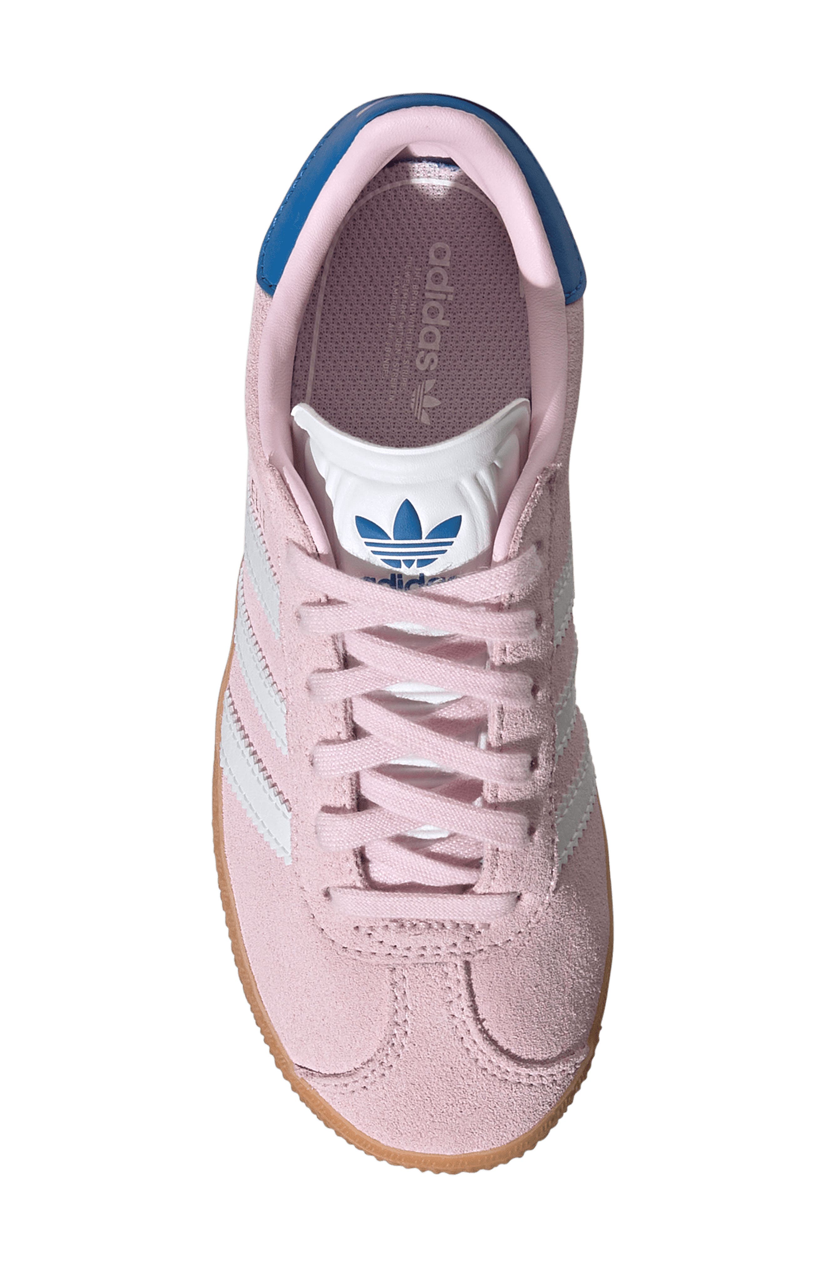 Kids' Gazelle Low Top Sneaker, Alternate, color, CLEAR PINK/ WHITE/ BLUEBIRD
